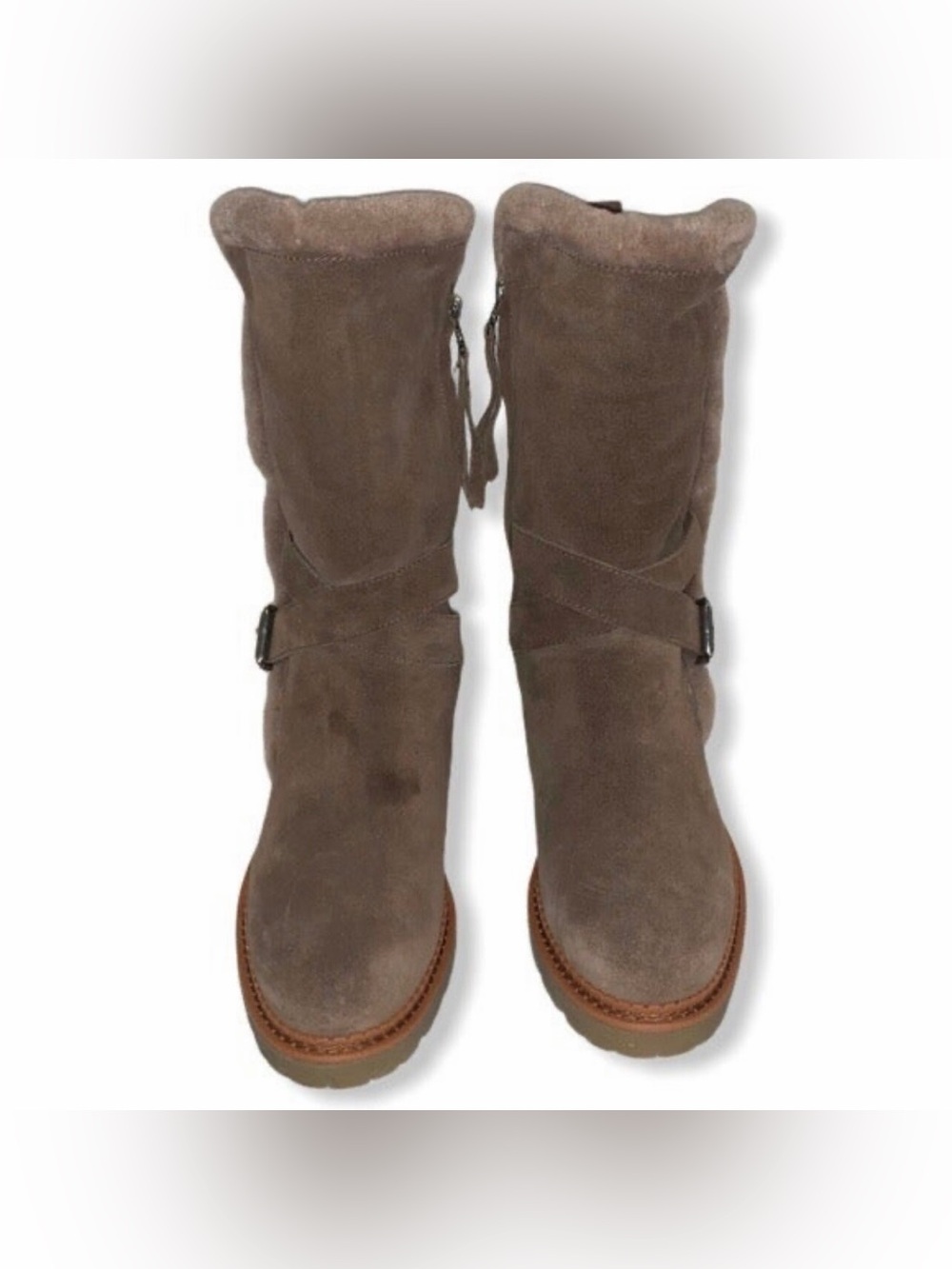 New Sam Edelman Jailyn Taupe Suede Leather Mid Calf Boots Size 6 Chic Preppy